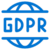 Blue GDPR text in bold capital letters, centered over a stylized globe outline, representing the General Data Protection Regulation and global data privacy.