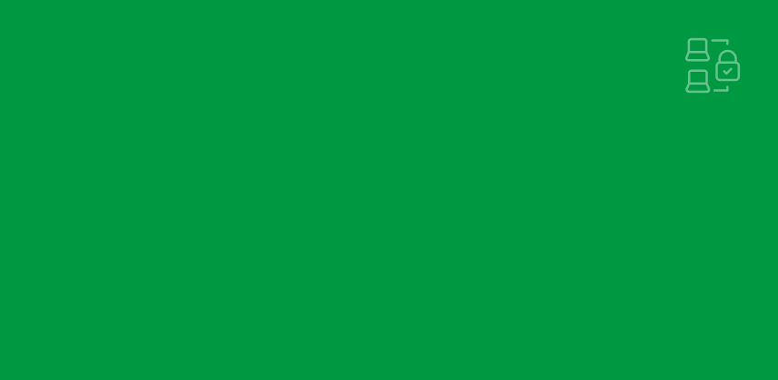 A solid green background with two simple white outlined icons in the upper right corner: one of a padlock and another of a document with a checkmark.